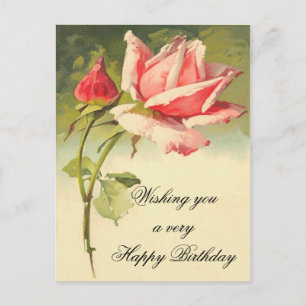 Vintage Floral Birthday Postcard