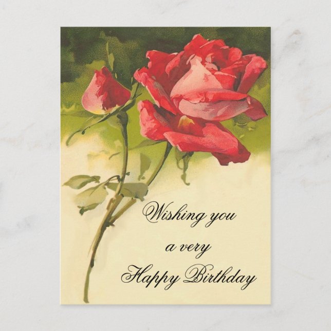 Vintage Floral Birthday Postcard (Front)