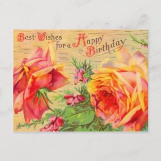 Vintage Floral Birthday Postcard