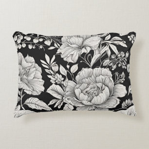 Vintage Floral Black and White Classic Accent Pillow
