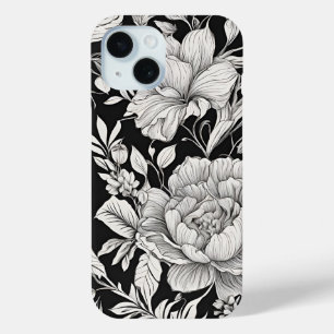 Vintage Floral Black and White Classic iPhone 15 Case