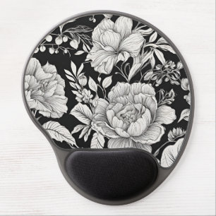 Vintage Floral Black and White Classic Gel Mouse Pad
