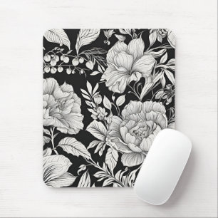 Vintage Floral Black and White Classic Mouse Pad
