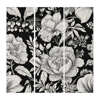 Vintage Floral Black and White Classic Triptych