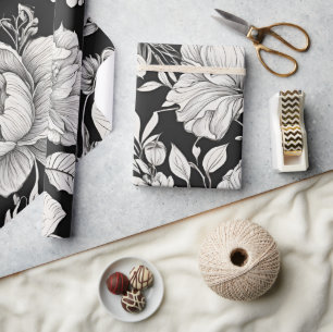 Vintage Floral Black and White Classic Wrapping Paper