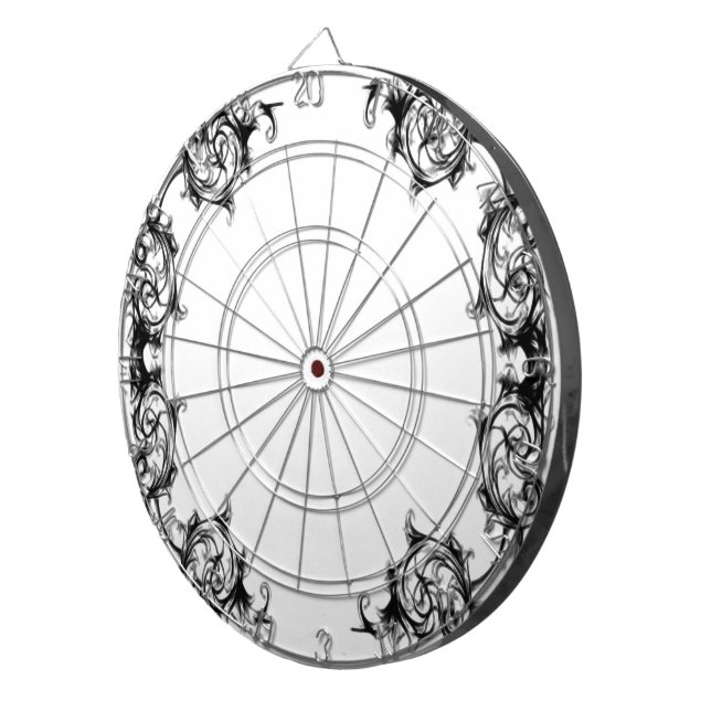 VINTAGE FLORAL BLACK AND WHITE DAMASK DARTBOARD (Front Right)