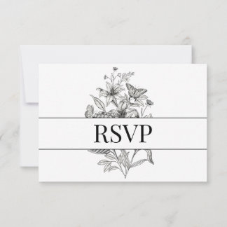 Vintage Floral Black and White  RSVP Card