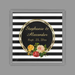 Vintage Floral Black and White Stripe Personalized Acrylic Tray