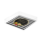Vintage Floral Black and White Stripe Personalized Acrylic Tray (Angled)