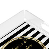 Vintage Floral Black and White Stripe Personalized Acrylic Tray (Corner)