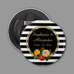Vintage Floral Black and White Stripe Personalized Bottle Opener