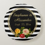 Vintage Floral Black and White Stripe Personalized Round Pillow