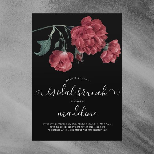 Vintage Floral Black Bridal Shower Brunch Invitation