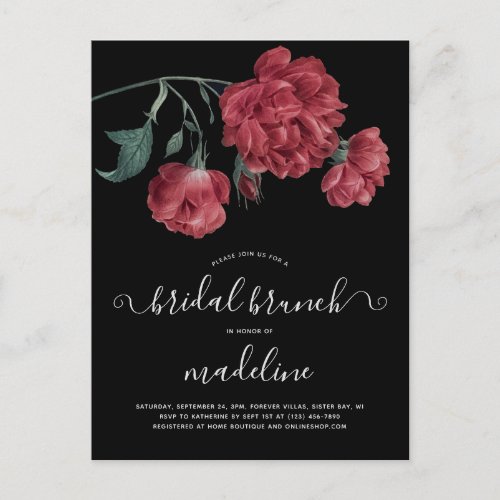 Vintage Floral Black Bridal Shower Brunch Postcard