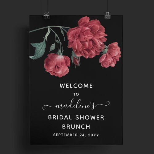 Vintage Floral Black Bridal Shower Brunch Welcome  Poster