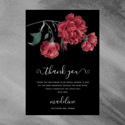 Vintage Floral Black Bridal Shower Thank You Card