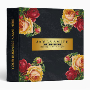 Vintage Floral Black Gold Badge 3 Ring Binder