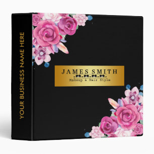 Vintage Floral Black Gold Badge 3 Ring Binder