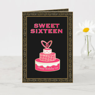 Vintage Floral Black Pink Gold Cake Sweet Sixteen Card
