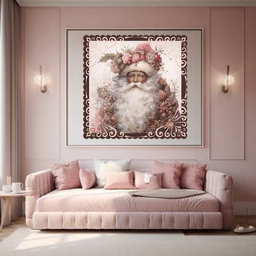 Vintage Floral Black Santa Illustration Flowers Poster