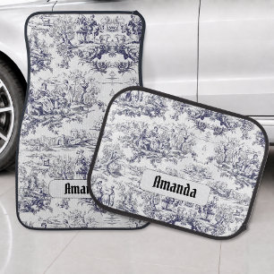 Vintage floral black toile de jouy monogram car floor mat