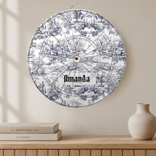 Vintage floral black toile de jouy monogram dart board