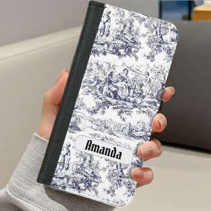 Vintage floral black toile de jouy monogram iPhone 8/7 wallet case