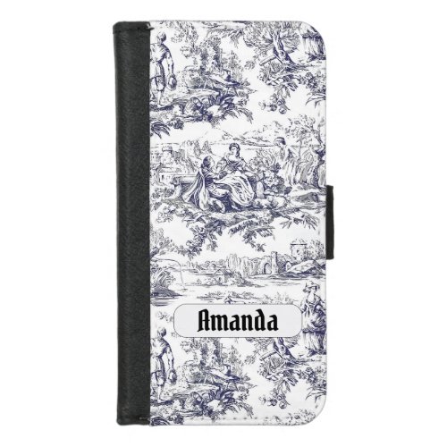 Vintage floral black toile de jouy monogram iPhone 87 wallet case