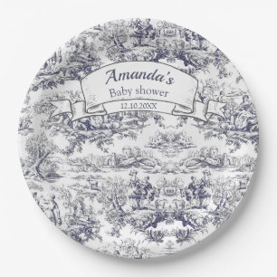 Vintage floral black toile de jouy monogram paper plates