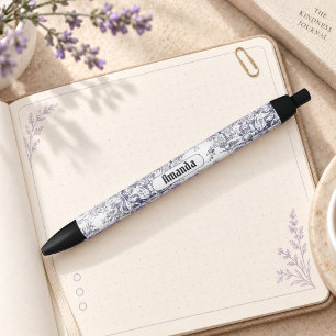 Vintage floral black toile de jouy monogram pen