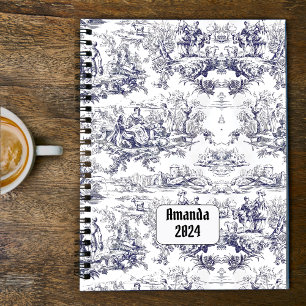 Vintage floral black toile de jouy monogram planner