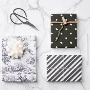 Vintage floral black toile de jouy monogram wrapping paper sheets