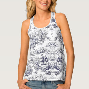 Vintage floral black toile de jouy tank top