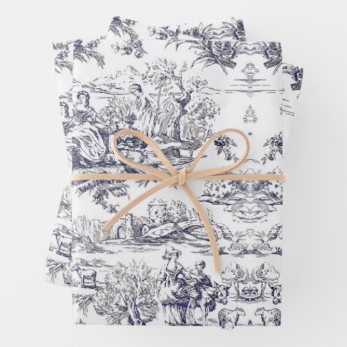 Vintage floral black toile de jouy wrapping paper sheets