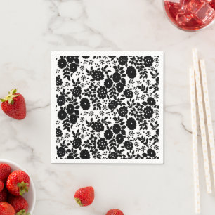 Vintage Floral Black White Bridal Shower Napkins