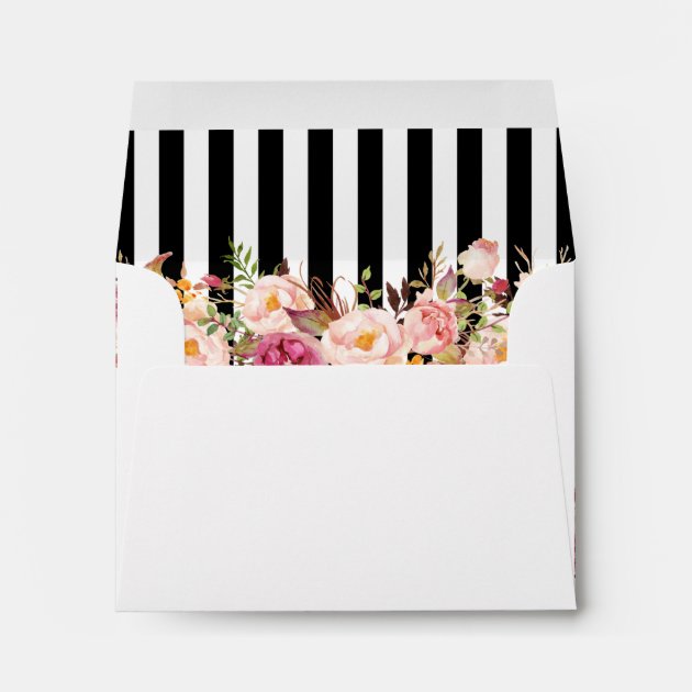 Vintage Floral Black White Stripes For RSVP Envelope