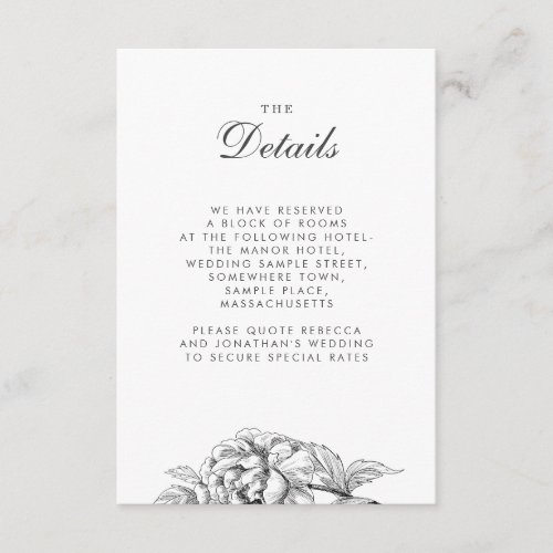 Vintage Floral Black White Wedding Details Enclosure Card