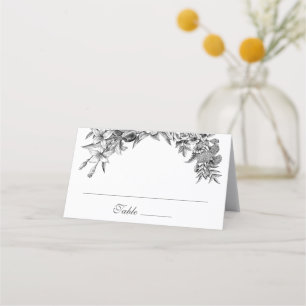 Vintage Floral Black White Wedding Place Card