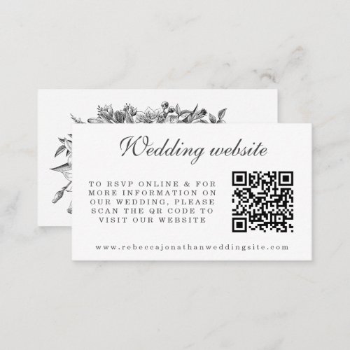 Vintage Floral Black White Wedding Website Enclosure Card