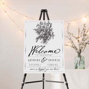 Vintage Floral Black & White Wedding Welcome Sign