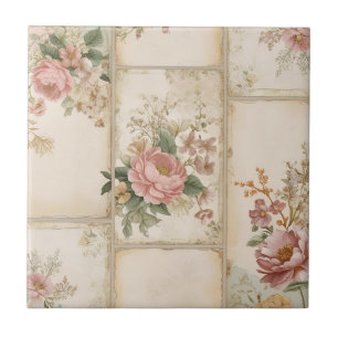 Vintage Floral Blocks Ceramic Tile