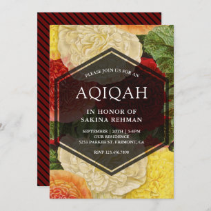 Vintage Floral Bloom Geometric Aqeeqah   Aqiqah Invitation