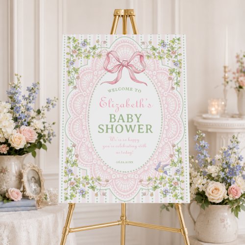 Vintage Floral Blooms and Lace Baby Shower Welcome Foam Board