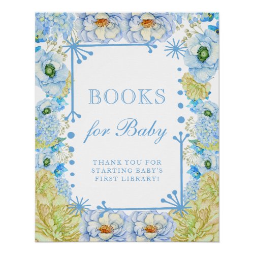 Vintage Floral Blue Bow Books for Baby Poster
