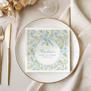 Vintage Floral Blue Bow Boy Baby Shower Napkins