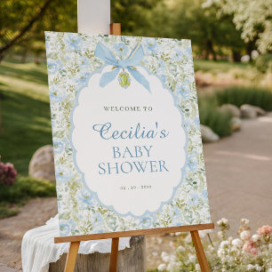 Vintage Floral Blue Bow Boy Baby Shower Welcome Foam Board
