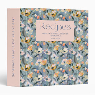 Vintage Floral Blue Bridal Shower Recipe Book 3 Ring Binder