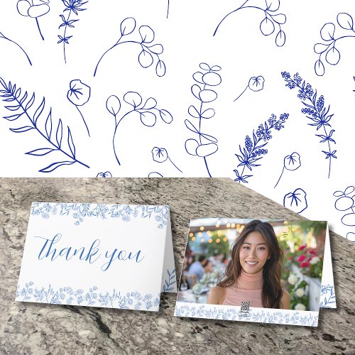 Vintage Floral Blue Bridal Shower Thank You Card