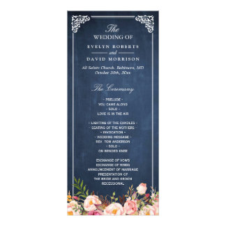 Vintage Floral Blue Chalkboard Wedding Program