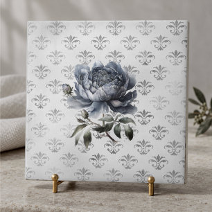 Vintage floral Blue chinoiserie toile monogram Ceramic Tile